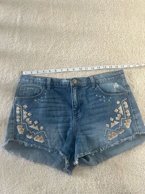 Free People Blue Denim Embellished Jean Shorts